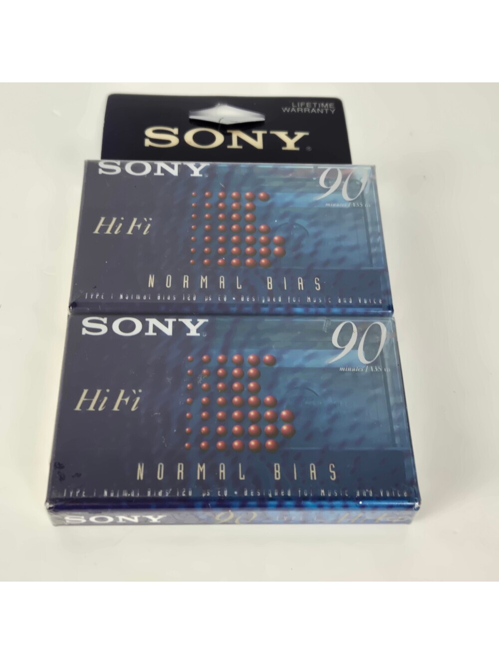 Sony Hi-Fi Normal Bias 90 Minute Audio Cassette Tape 2 Pack Blue Case